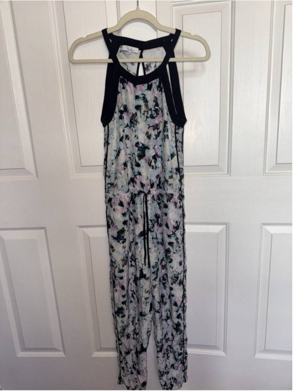 Parker 100% Silk Floral Jumpsuit Halter Open Back Luxe Resort Feminine XS